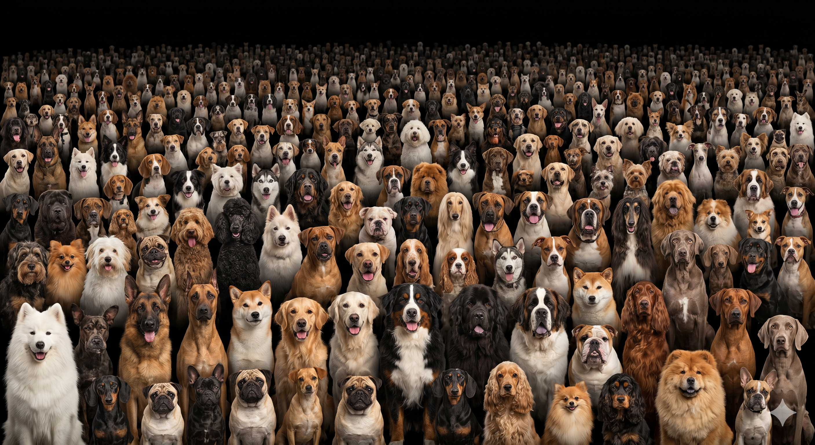 Different dogs with varied appearances